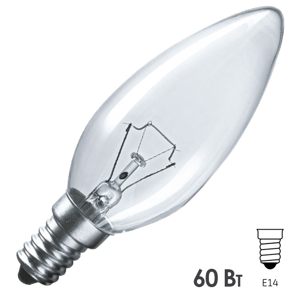 Лампа накаливания свеча Navigator 94 304 NI-B-60-230-E14-CL 60W 230V прозрачная (КНР)