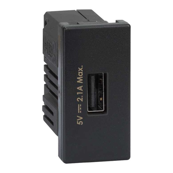 Зарядное устройство 1 модуль USB тип А 5VDC 2,1А 22,5х45мм Simon K45, графит
