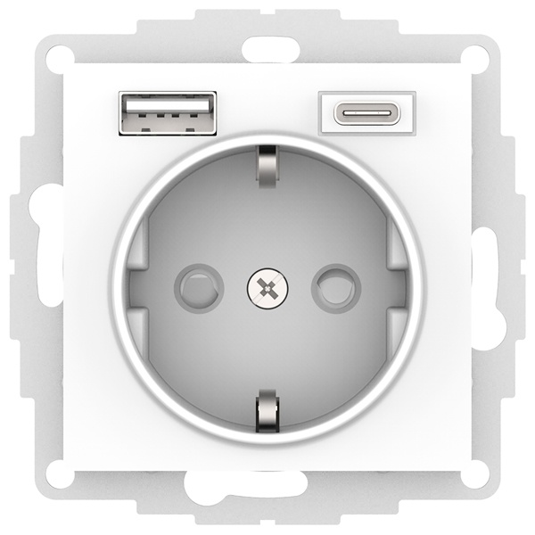 Зарядка розетка с/з 16А + USB A+С 5В/2,4А/3,0А, 2х5В/1,5А SE AtlasDesign, белый