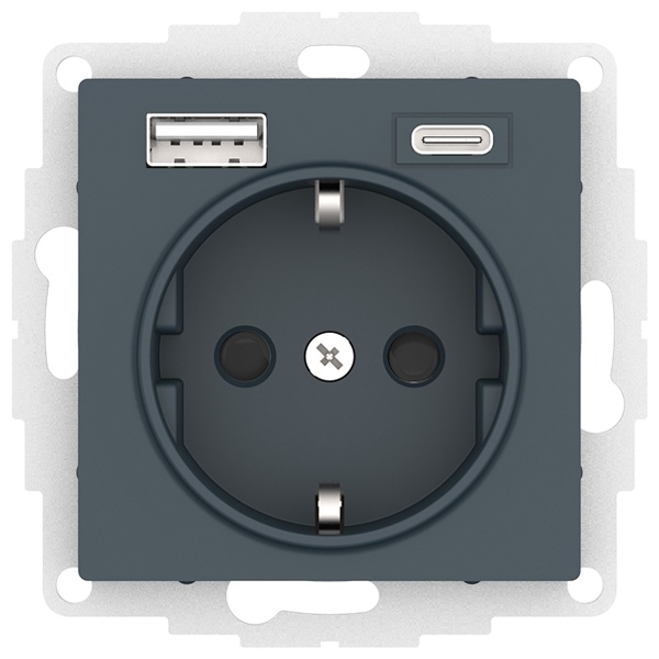 Зарядка розетка с/з 16А + USB A+С 5В/2,4А/3,0А, 2х5В/1,5А SE AtlasDesign, изумруд