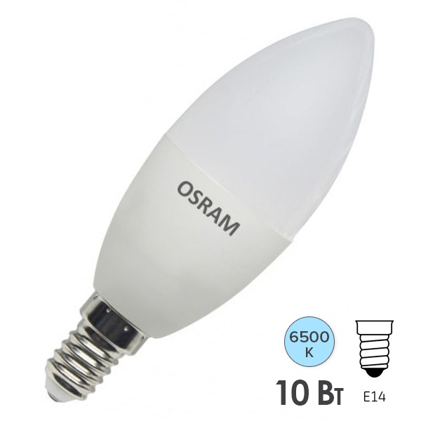 Лампа светодиодная свеча Osram LED Value LV CLB 10SW/865 (75W) FR 230V E14 200° 800Lm 114x39mm