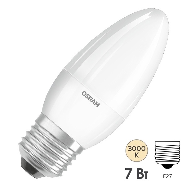 Лампа светодиодная свеча Osram LED Value LV CLB 7SW/830 (60W) FR 230V E27 200° 560Lm 105x38mm