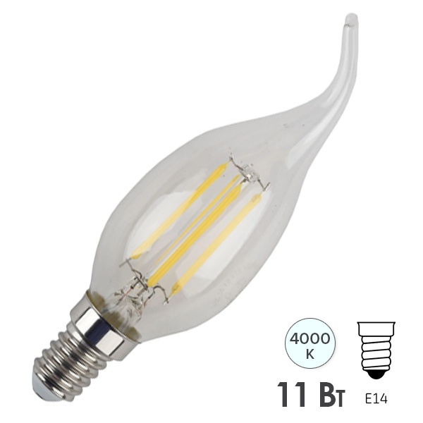 Лампа филаментная светодиодная свеча на ветру ЭРА F-LED BXS 11W 840 E14 нейтрал. свет 5056306015687