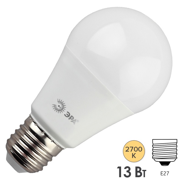 Лампа светодиодная груша ЭРА LED A60 13W 827 E27 теплый свет (5055945553192)