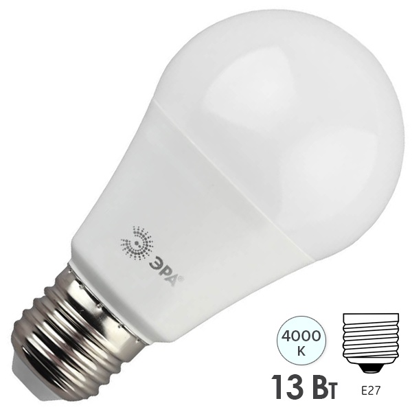 Лампа светодиодная груша ЭРА LED A60 13W 840 E27 белый свет (5055945556087)