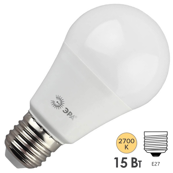 Лампа светодиодная груша ЭРА LED A60 15W 827 E27 теплый свет (5055945556810)