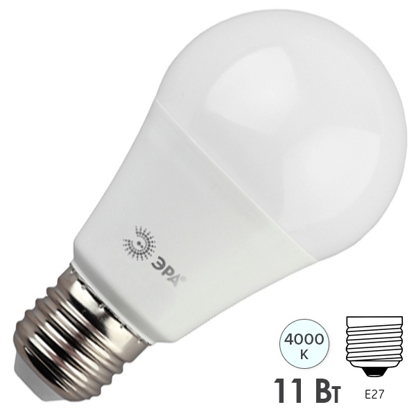 Лампа светодиодная груша ЭРА LED A60 11W 840 E27 белый свет (5055398604663)