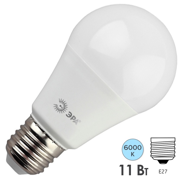 Лампа светодиодная груша ЭРА LED A60 11W 860 E27 холодный свет (5056183700270)