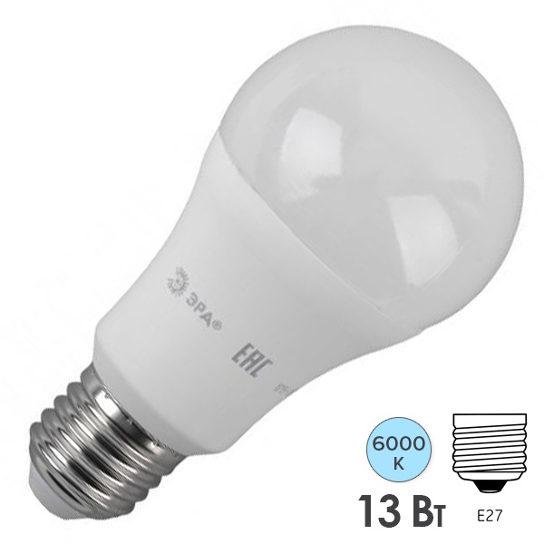 Лампа светодиодная груша ЭРА LED A60 13W 860 E27 холодный свет (5056183700287)