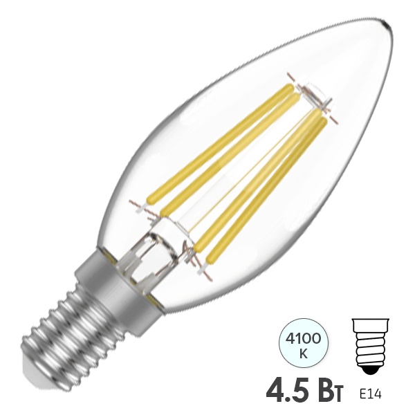 Лампа Gauss Basic Filament Свеча 4,5W 420lm 4100К Е14 LED