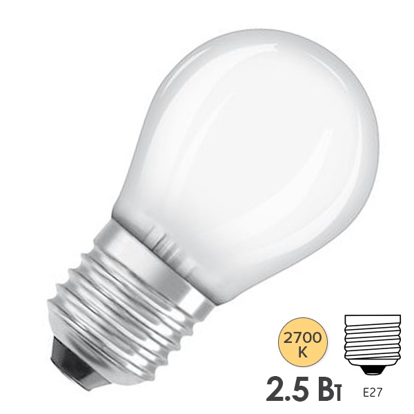Лампа филаментная светодиодная шарик Osram PARATHOM LED FIL PCL P25 2,5W/827 230V FR E27 250Lm