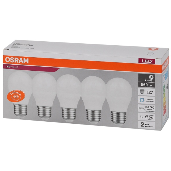 Лампа светодиодная OSRAM LED Value LVCLP60 7SW/830 6,5W 3000K 230V E27 560Lm 88x47mm упаковка 5шт.