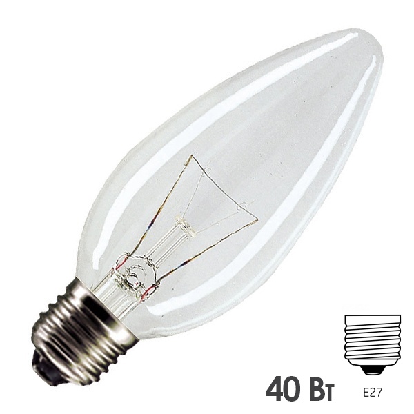 Лампа накаливания свеча Philips STANDART B35 CL 40W 230V E27 d35x99mm прозрачная