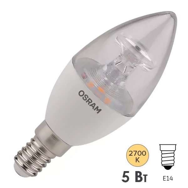Лампа светодиодная свеча Osram LED LS CLB 5W/827 (40W) 230V E14 200° 470Lm