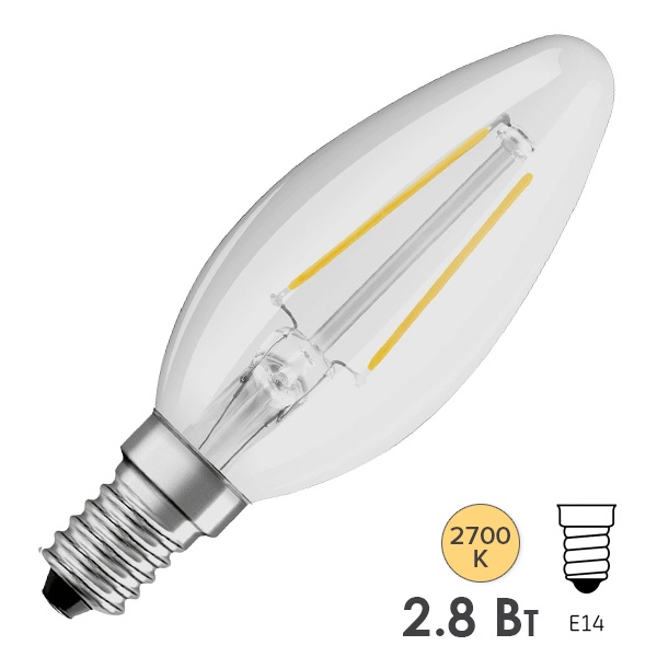 Лампа филаментная светодиодная свеча Osram Retrofit B DIM 2.8W 2700К 230V E14 250Lm