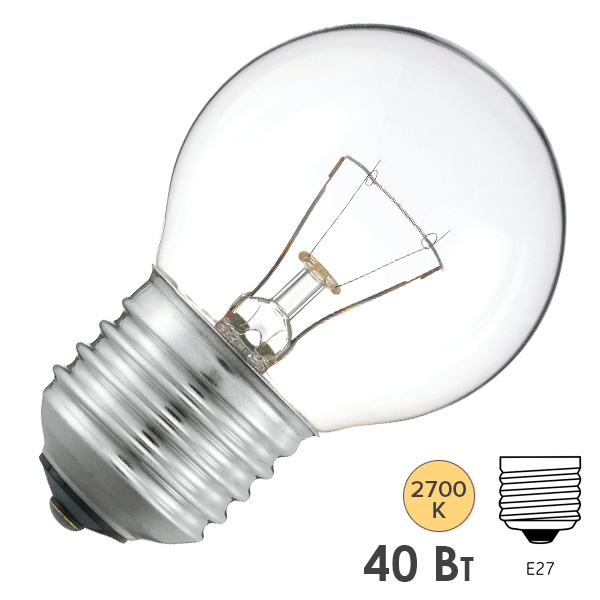 Лампа накаливания шарик PHILIPS STANDART P45 CL 40W E27 230V