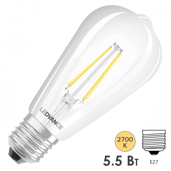 Светодиодная лампа LEDVANCE SMART+ WiFi Filament Edison DIM 60 5.5W 2700K E27 806Lm d64x143mm