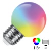 Лампа светодиодная Feron LB-37 Шарик матовый E27 1W 230V RGB плавная сменая цвета G45