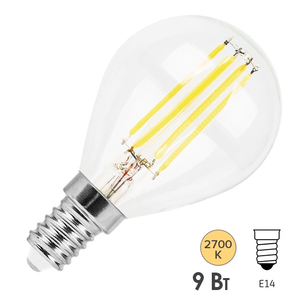 Лампа филаментная шарик Feron LB-509 9W 2700K 230V E14 840Lm прозрачная