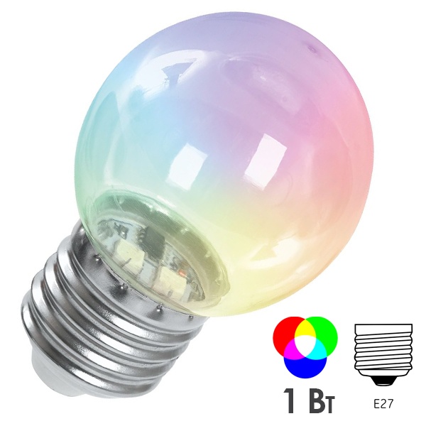 Лампа светодиодная Feron LB-37 Шарик G45 прозрачный 1W RGB быстрая смена цвета 230V E27