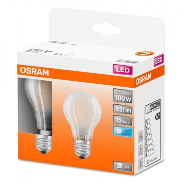 Лампа филаментная Osram LED STAR CLAS A 10W/840 (100W) FR 230V E27 Filament упаковка 2 шт.