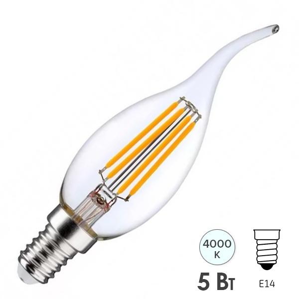 Лампа филаментная светодиодная свеча на ветру Osram LED LSCL BA60 5W/840 230V CL E14 600Lm
