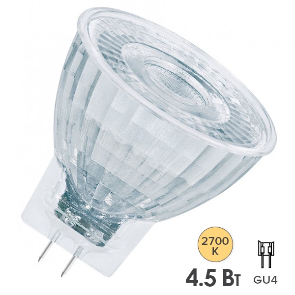 Лампа светодиодная LED PARATHOM MR11 GL 4,5W/927 2700K (35W) 12V GU4 36° DIM 345Lm Osram