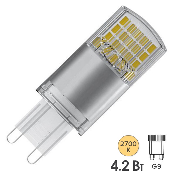Лампа светодиодная Osram LEDPPIN 40 4,2W/827 G9 230V 470Lm d19x52mm теплый свет