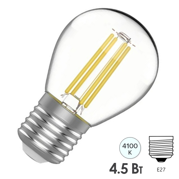 Лампа Gauss Basic Filament Шар 4,5W 420lm 4100К Е27 LED 220V