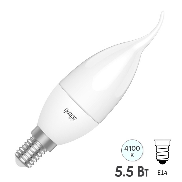 Лампа Gauss Basic Свеча на ветру 5,5W 420lm 4100K E14 LED 220V