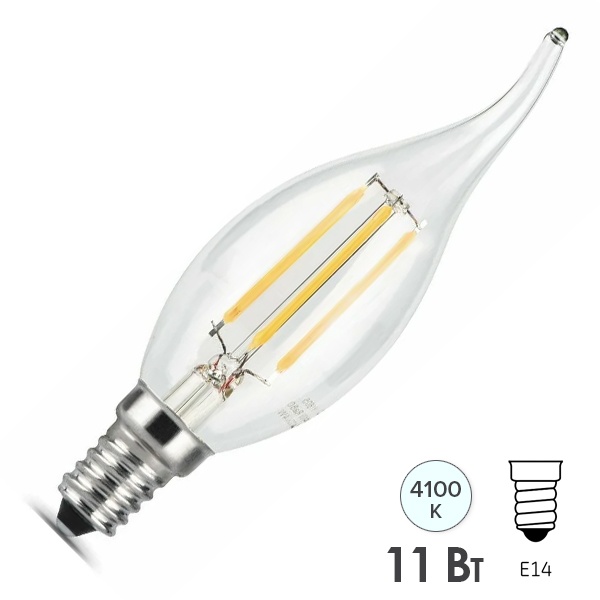 Лампа филаментная светодиодная свеча на ветру Gauss Filament 11W 750lm 4100К Е14 220V