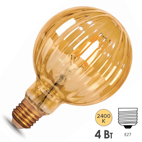 Лампа Gauss Filament Шар G100 4W 380lm 2400К Е27 golden Baloon LED