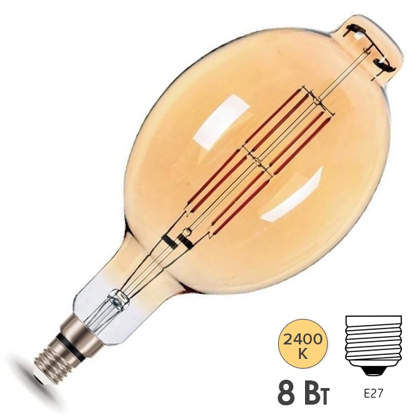 Лампа Gauss Filament BT180 8W 2400К 780lm Е27 golden straight LED