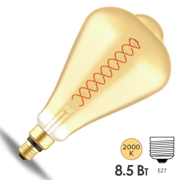 Лампа Gauss Filament ST164 8.5W 2000К 660lm Е27 golden flexible LED