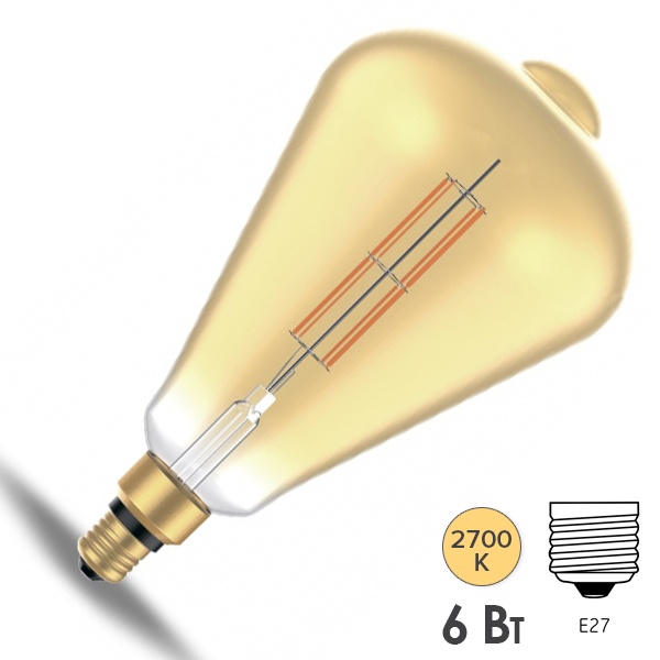 Лампа Gauss Filament ST164 6W 2700К 890lm Е27 golden straight LED