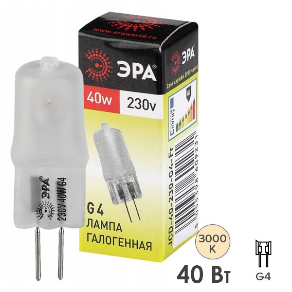 Лампа галогенная капсульная ЭРА JCD 40W 230V G4 FR (5055398609231)