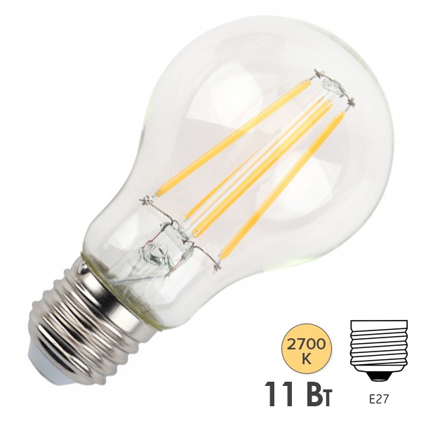 Лампа филаментная груша ЭРА F LED A60 11W 827 E27 теплый свет (5056183742935)