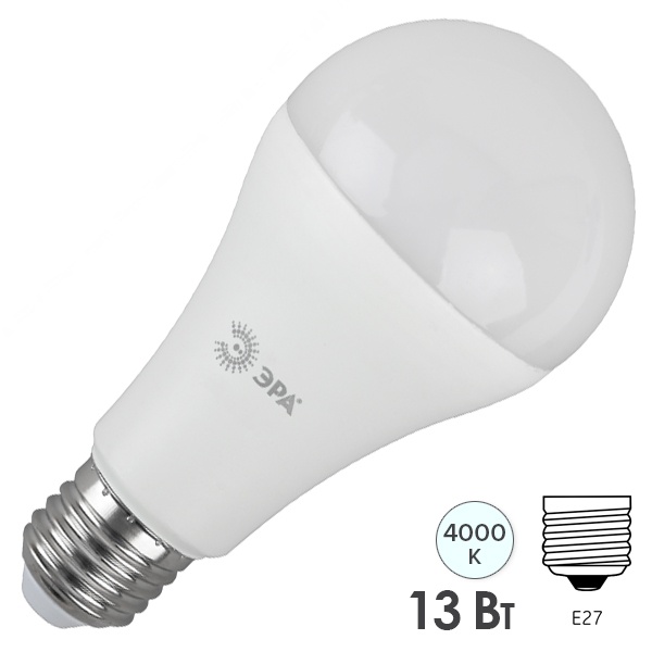 Лампа светодиодная груша ЭРА STD LED A60 13W 127V 840 E27 белый свет (5056396236535)