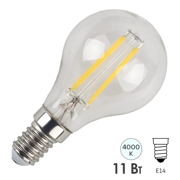 Лампа филаментная шарик ЭРА F LED P45 11W 840 E14 белый свет (5056306014710)