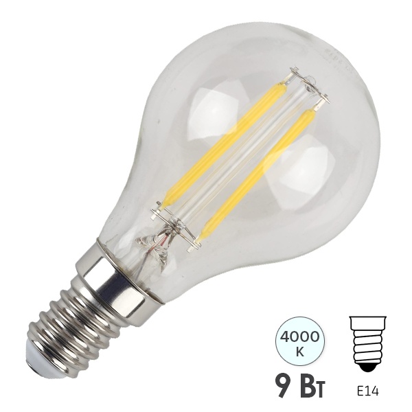 Лампа филаментная шарик ЭРА F LED P45 9W 840 E14 белый свет (5056306015267)