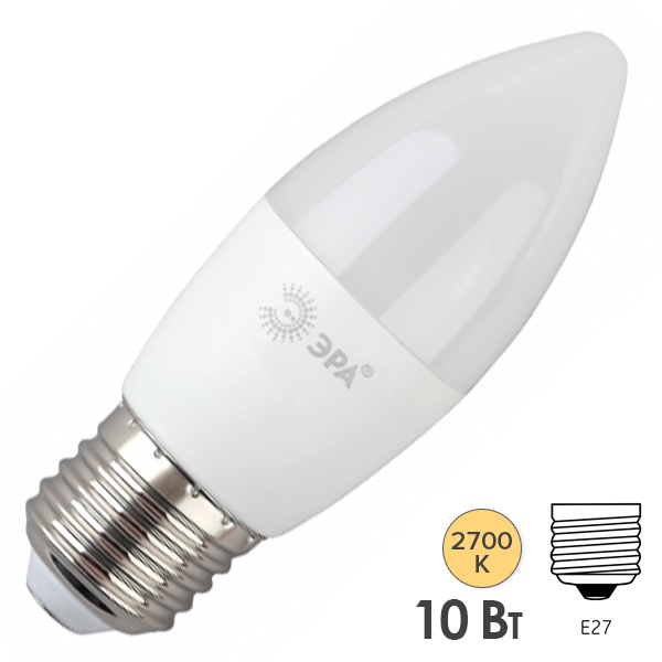 Лампа светодиодная свеча ЭРА RED LINE LED B35 10W 827 E27 R теплый белый свет