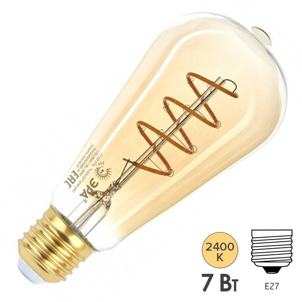 Лампа филаментная ЭРА F-LED ST64 7W 824 E27 золотистый теплый белый свет