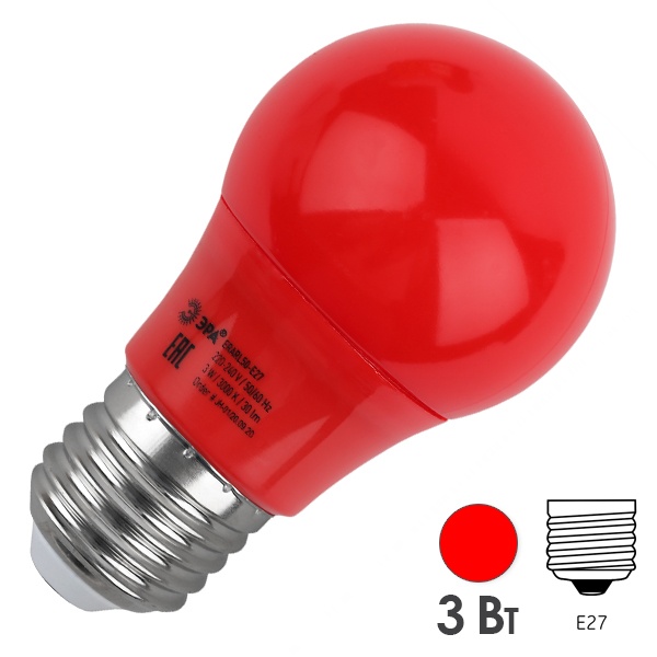 Лампа светодиодная ЭРА STD ERARL50-E27 3W груша красный для белт-лайт