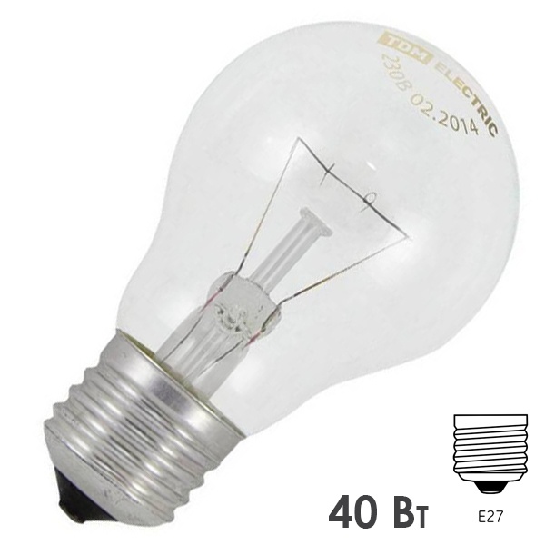 Лампа накаливания ЛОН Б40 40Вт 230В E27 прозрачная TDM