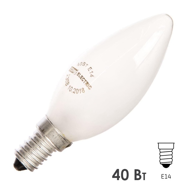 Лампа накаливания Свеча матовая 40 Вт-230 В-Е14 TDM