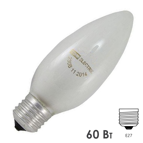 Лампа накаливания Свеча матовая 60 Вт-230 В-Е27 TDM