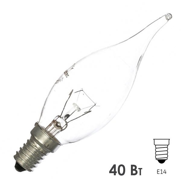 Лампа накаливания Свеча на ветру прозрачная 40 Вт-230 В-Е14 TDM