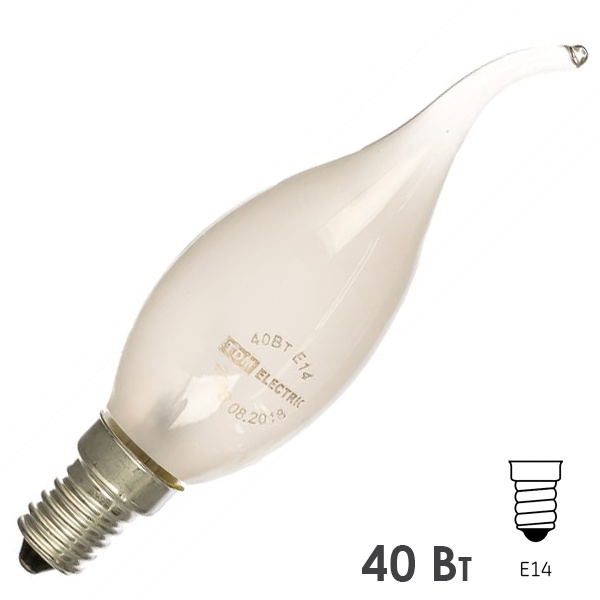 Лампа накаливания Свеча на ветру матовая 40 Вт-230 В-Е14 TDM
