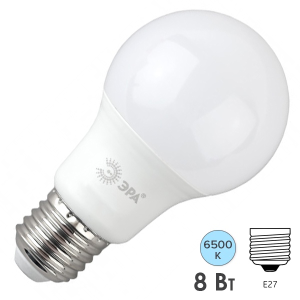 Лампа светодиодная груша ЭРА RED LINE LED A60 8W 865 E27 R холодный свет (5056306085345)
