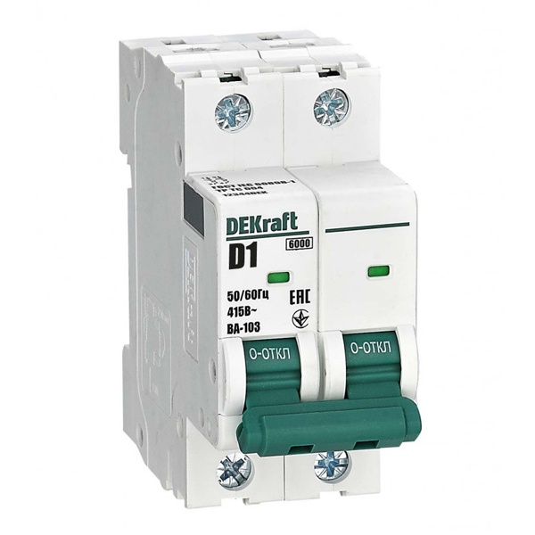 Автоматический выключатель DEKraft 2-полюсный ВА-103 D1 2Р 6кА (автомат электрический)